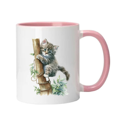 Mug - 11oz - Kitten climbing a tree trunk
