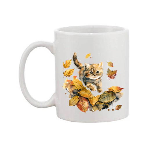 Mug - 11oz - Kitten playing in leaves