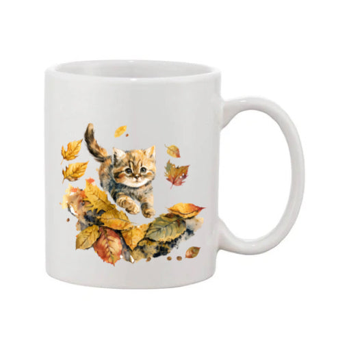 Mug - 11oz - Kitten playing in leaves