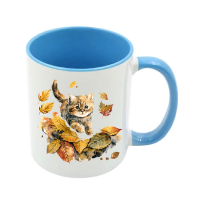 Mug - 11oz - Kitten playing in leaves
