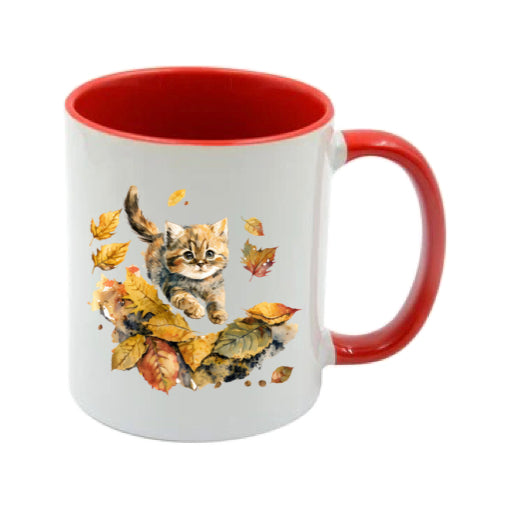 Mug - 11oz - Kitten playing in leaves