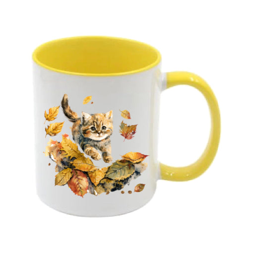 Mug - 11oz - Kitten playing in leaves
