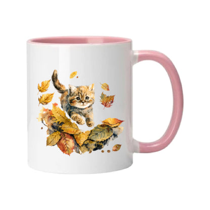 Mug - 11oz - Kitten playing in leaves