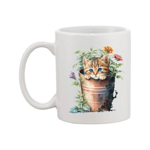 Mug - 11oz - Kitten in a pot of flowers