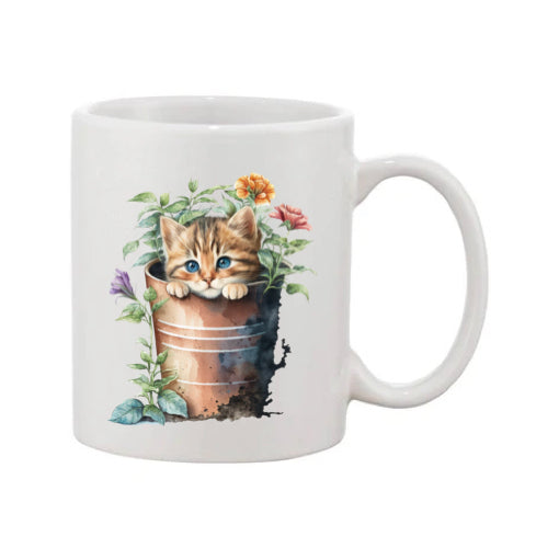 Mug - 11oz - Kitten in a pot of flowers
