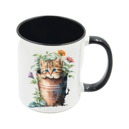 Mug - 11oz - Kitten in a pot of flowers