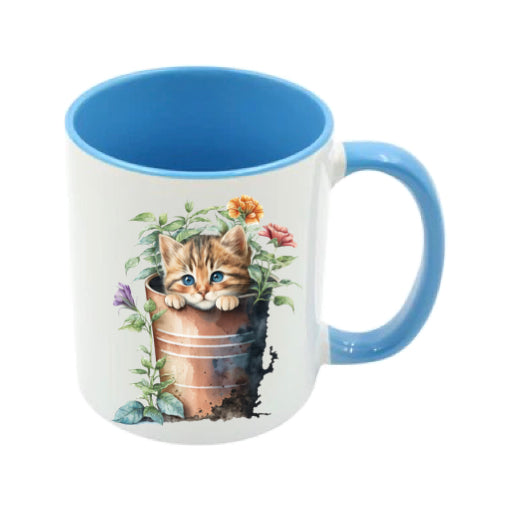 Mug - 11oz - Kitten in a pot of flowers
