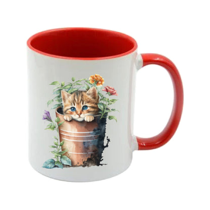 Mug - 11oz - Kitten in a pot of flowers