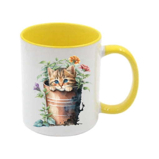 Mug - 11oz - Kitten in a pot of flowers