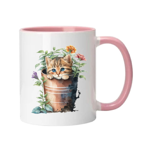 Mug - 11oz - Kitten in a pot of flowers