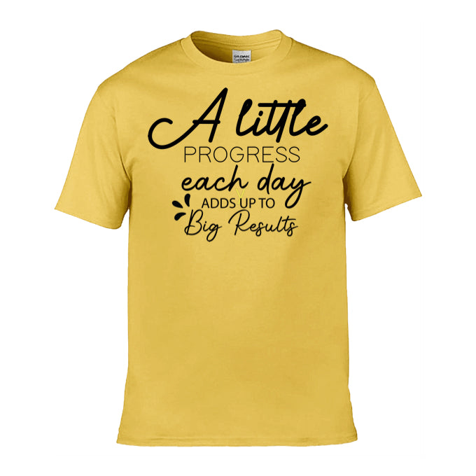 Mens T-Shirt (Gildan Softstyle 64000) - 9 Colours to choose from with 'A little progress each day adds up to big results' message
