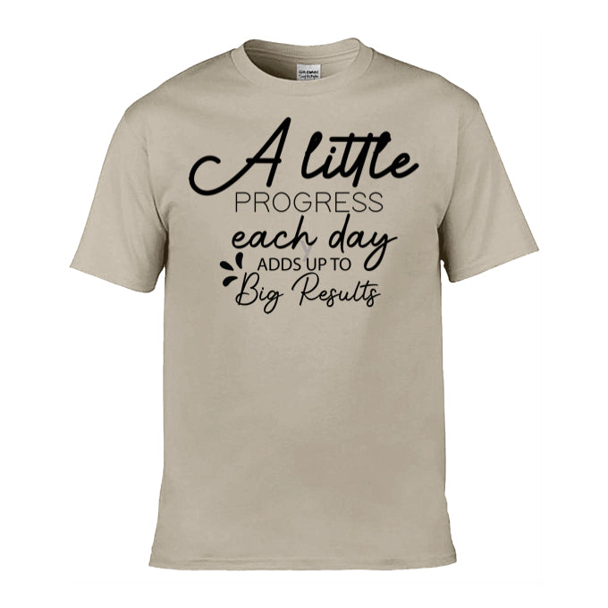 Mens T-Shirt (Gildan Softstyle 64000) - 9 Colours to choose from with 'A little progress each day adds up to big results' message