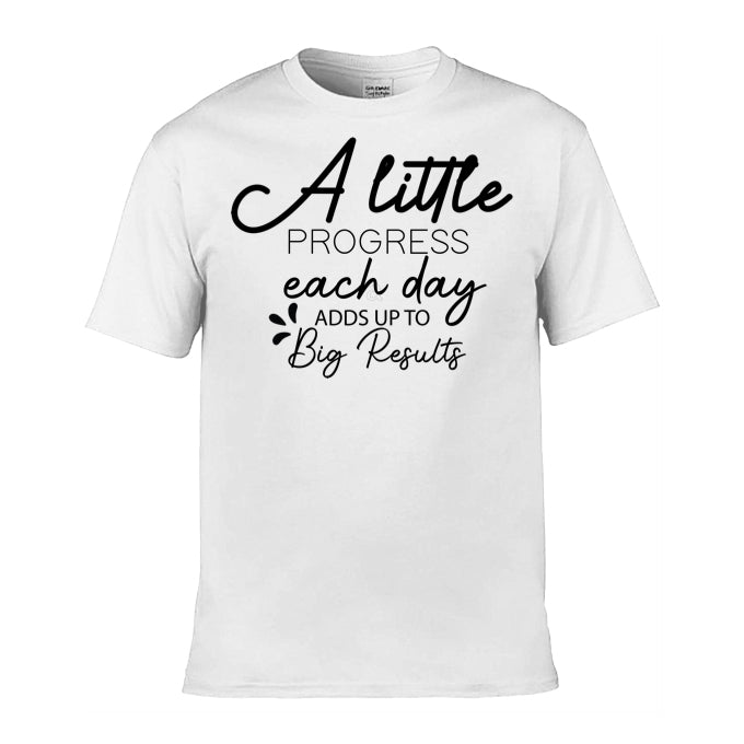 Mens T-Shirt (Gildan Softstyle 64000) - 9 Colours to choose from with 'A little progress each day adds up to big results' message