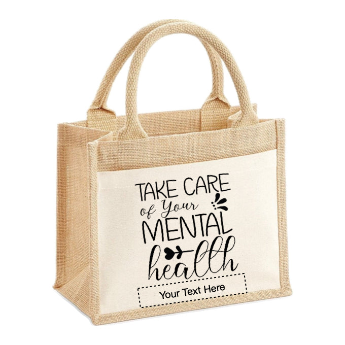 Jute Tote Bags - Mental Health Sayings