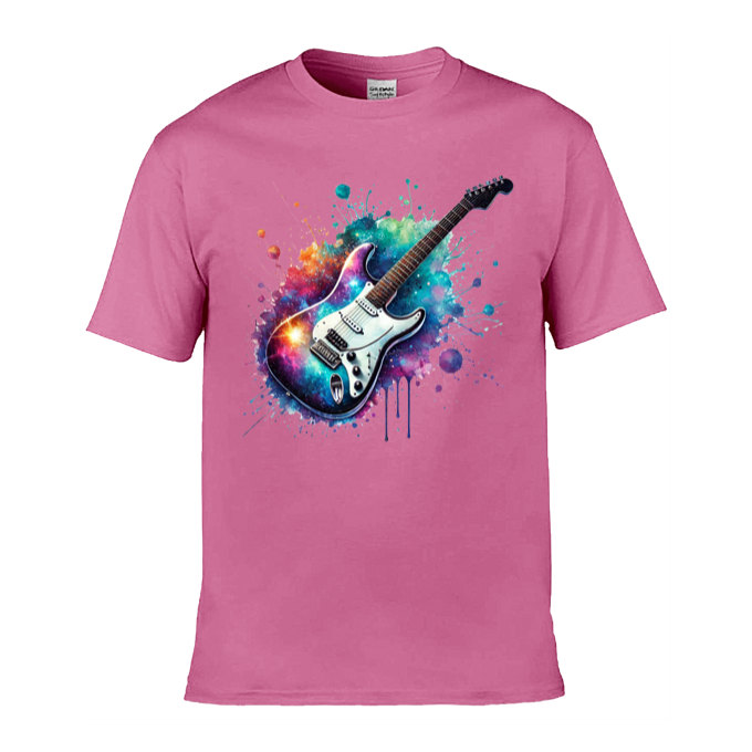 Mens T-Shirt (Gildan Softstyle 64000) - 10 Colours to choose from with a Paint Splashed Electric Guitar