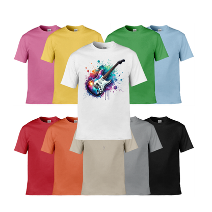 Mens T-Shirt (Gildan Softstyle 64000) - 10 Colours to choose from with a Paint Splashed Electric Guitar