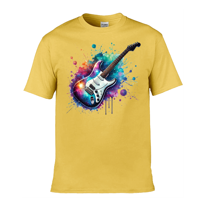 Mens T-Shirt (Gildan Softstyle 64000) - 10 Colours to choose from with a Paint Splashed Electric Guitar