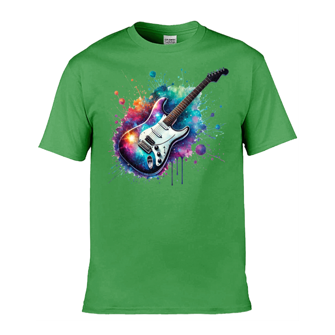 Mens T-Shirt (Gildan Softstyle 64000) - 10 Colours to choose from with a Paint Splashed Electric Guitar