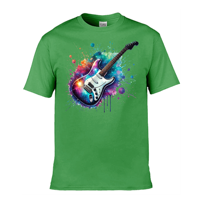 Mens T-Shirt (Gildan Softstyle 64000) - 10 Colours to choose from with a Paint Splashed Electric Guitar