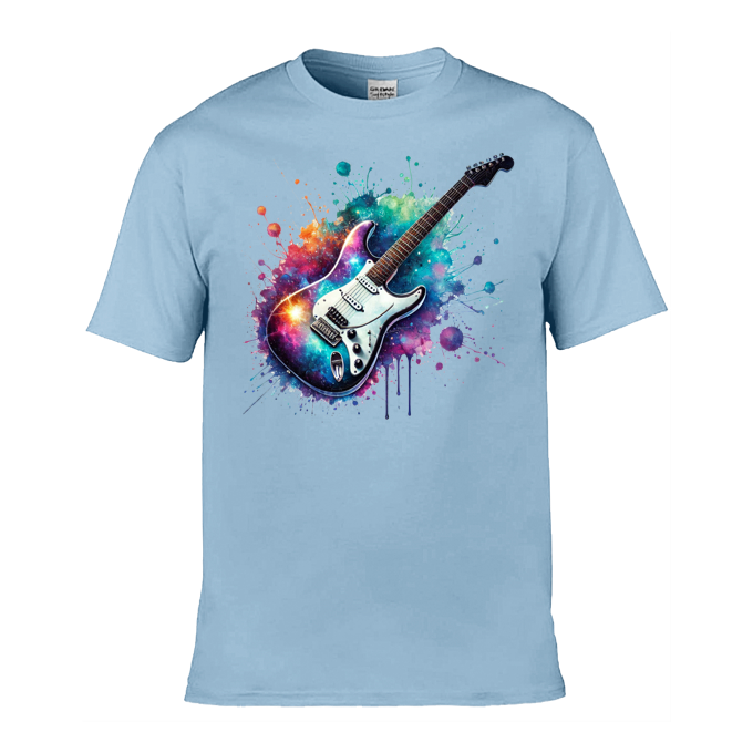 Mens T-Shirt (Gildan Softstyle 64000) - 10 Colours to choose from with a Paint Splashed Electric Guitar