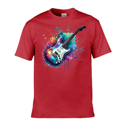 Mens T-Shirt (Gildan Softstyle 64000) - 10 Colours to choose from with a Paint Splashed Electric Guitar