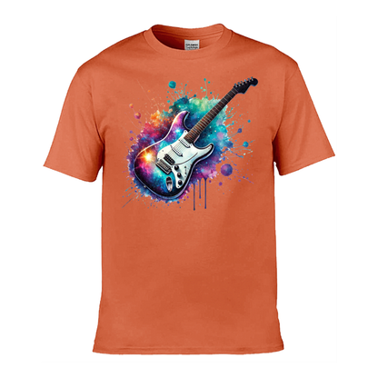 Mens T-Shirt (Gildan Softstyle 64000) - 10 Colours to choose from with a Paint Splashed Electric Guitar