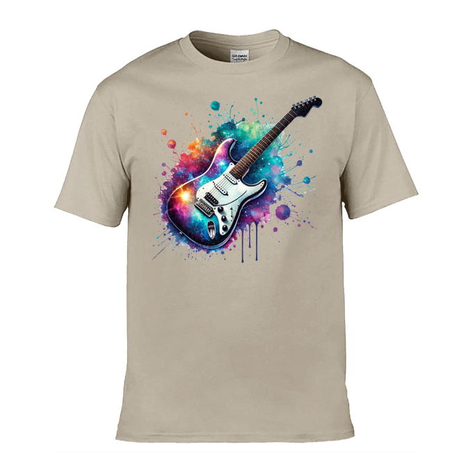 Mens T-Shirt (Gildan Softstyle 64000) - 10 Colours to choose from with a Paint Splashed Electric Guitar