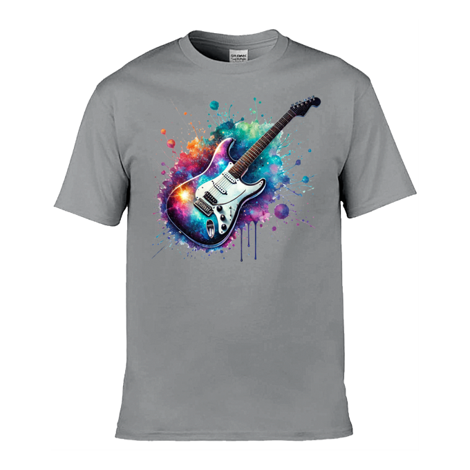 Mens T-Shirt (Gildan Softstyle 64000) - 10 Colours to choose from with a Paint Splashed Electric Guitar
