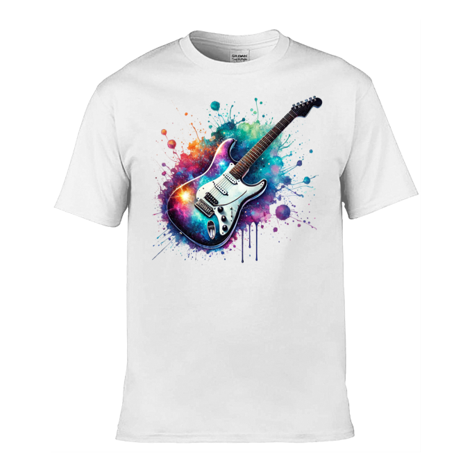 Mens T-Shirt (Gildan Softstyle 64000) - 10 Colours to choose from with a Paint Splashed Electric Guitar