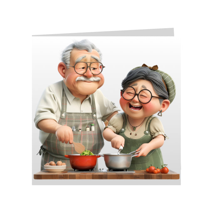 Square Greeting Cards - OAP's with Food & Drink