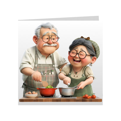 Square Greeting Cards - OAP's with Food & Drink