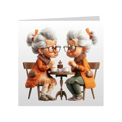 Square Greeting Cards - OAP's with Food & Drink