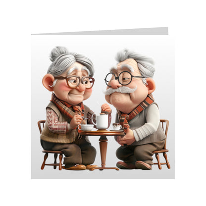 Square Greeting Cards - OAP's with Food & Drink