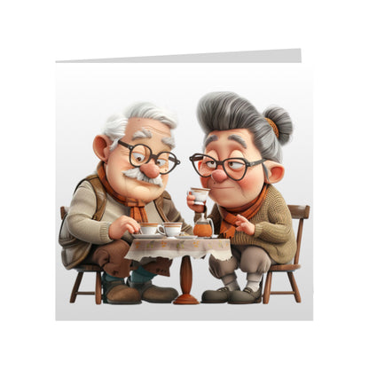 Square Greeting Cards - OAP's with Food & Drink