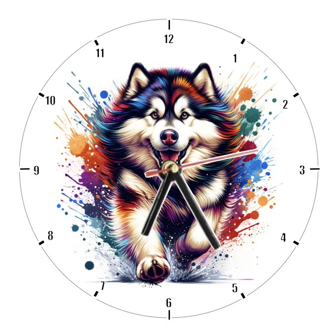 Clocks with 9x different paint splashed dog breeds