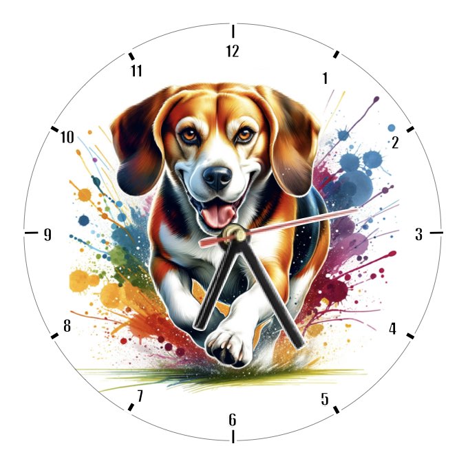 Clocks with 9x different paint splashed dog breeds