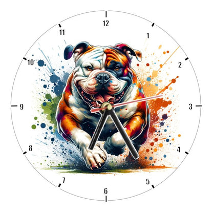 Clocks with 9x different paint splashed dog breeds