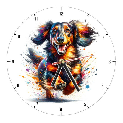 Clocks with 9x different paint splashed dog breeds