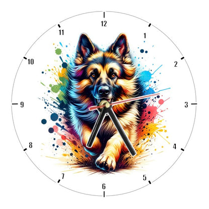 Clocks with 9x different paint splashed dog breeds