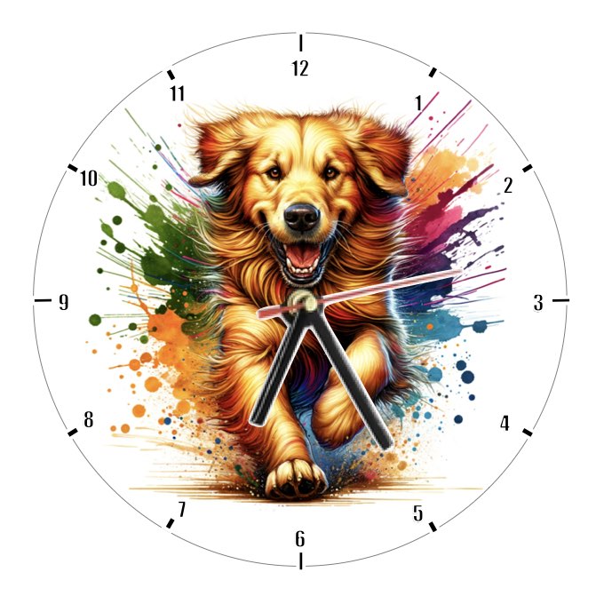 Clocks with 9x different paint splashed dog breeds