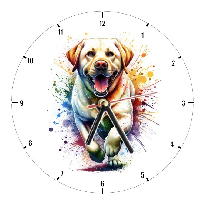 Clocks with 9x different paint splashed dog breeds