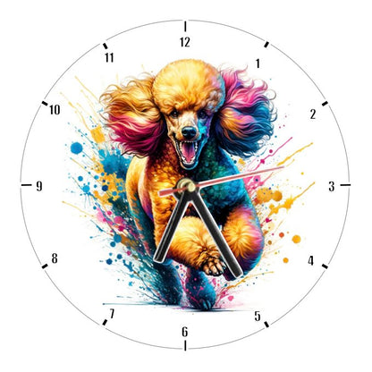 Clocks with 9x different paint splashed dog breeds
