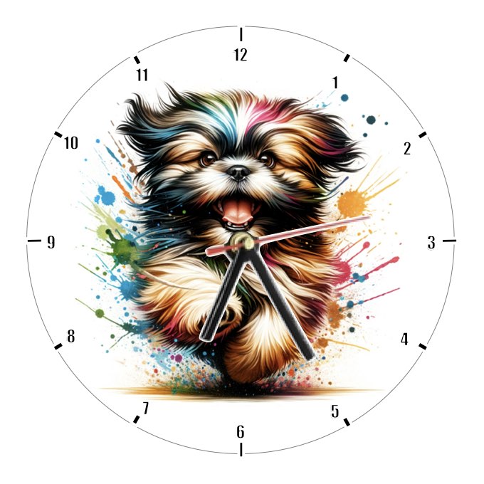 Clocks with 9x different paint splashed dog breeds