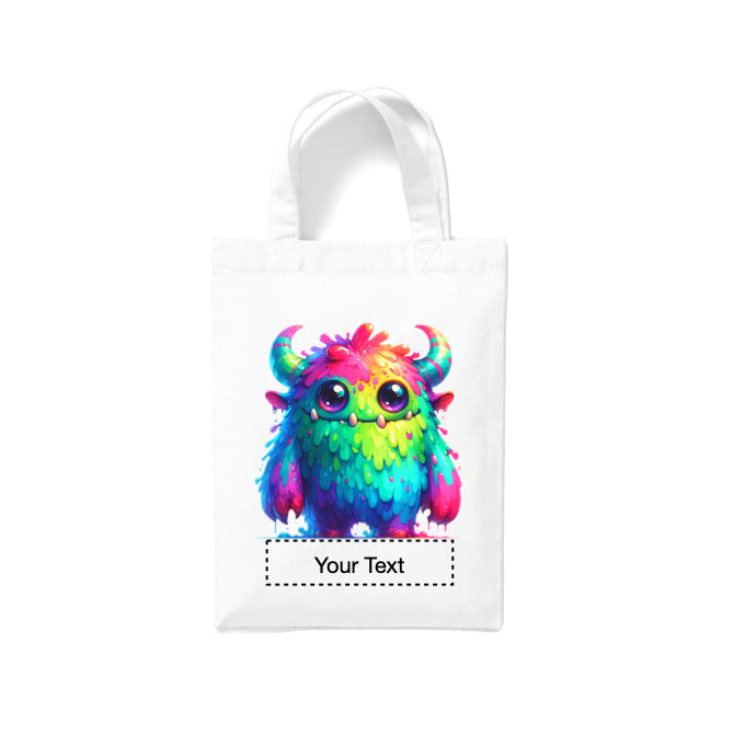 Small White Cotton Tote Bags 2.5ltr - Cartoon Monsters for children - personalisation available