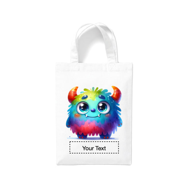 Small White Cotton Tote Bags 2.5ltr - Cartoon Monsters for children - personalisation available