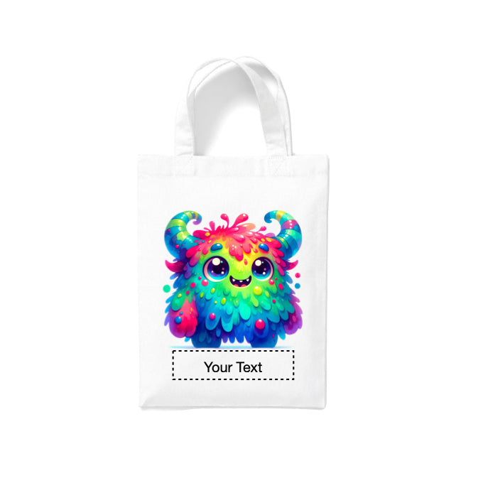 Small White Cotton Tote Bags 2.5ltr - Cartoon Monsters for children - personalisation available
