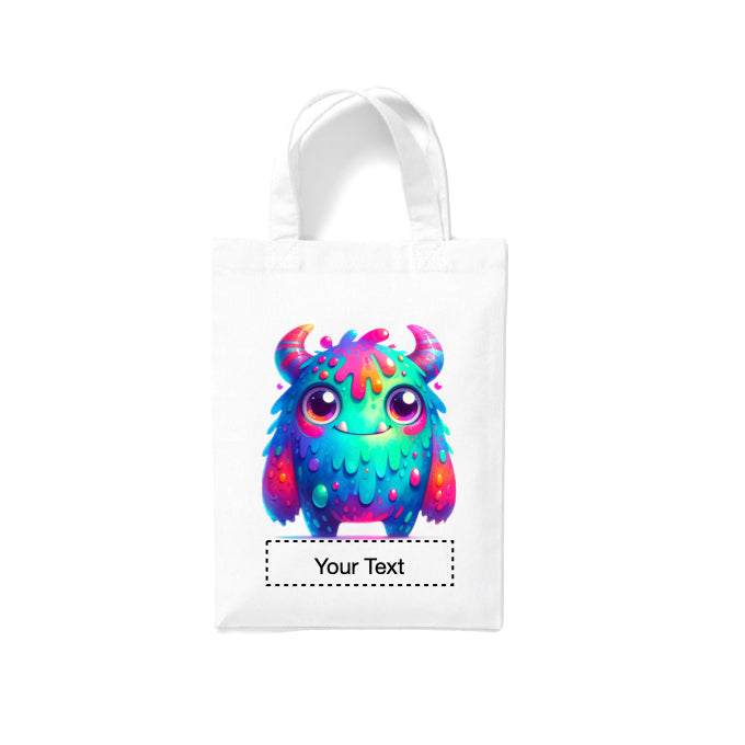 Small White Cotton Tote Bags 2.5ltr - Cartoon Monsters for children - personalisation available