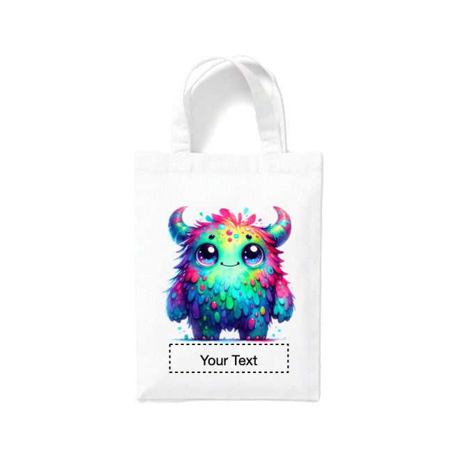 Small White Cotton Tote Bags 2.5ltr - Cartoon Monsters for children - personalisation available