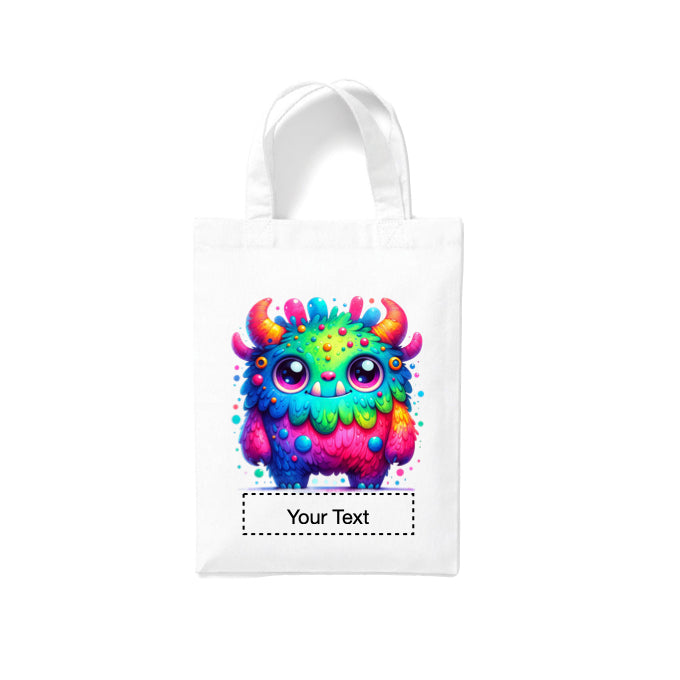Small White Cotton Tote Bags 2.5ltr - Cartoon Monsters for children - personalisation available