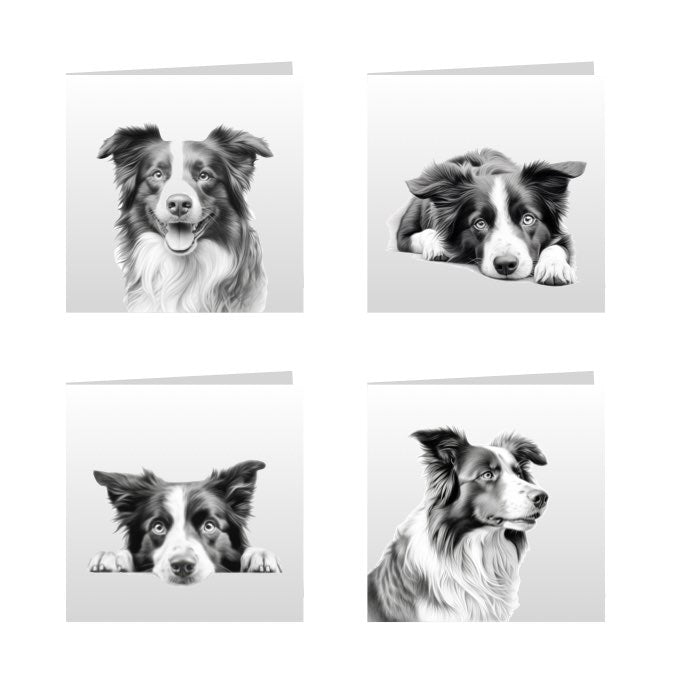 Square Greeting Cards with Sketched Border Collies
